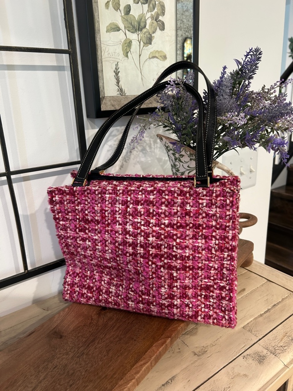 kate spade Pink Tweed Tote with Black Handles - Picture 7 of 7